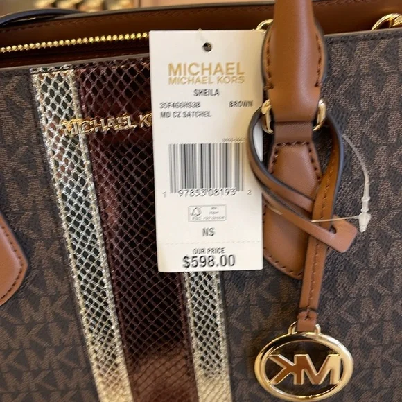 Michael Kors Sheila Medium Signature Logo and Metallic Satchel Crossbody ZC NWT - Picture 6 of 16